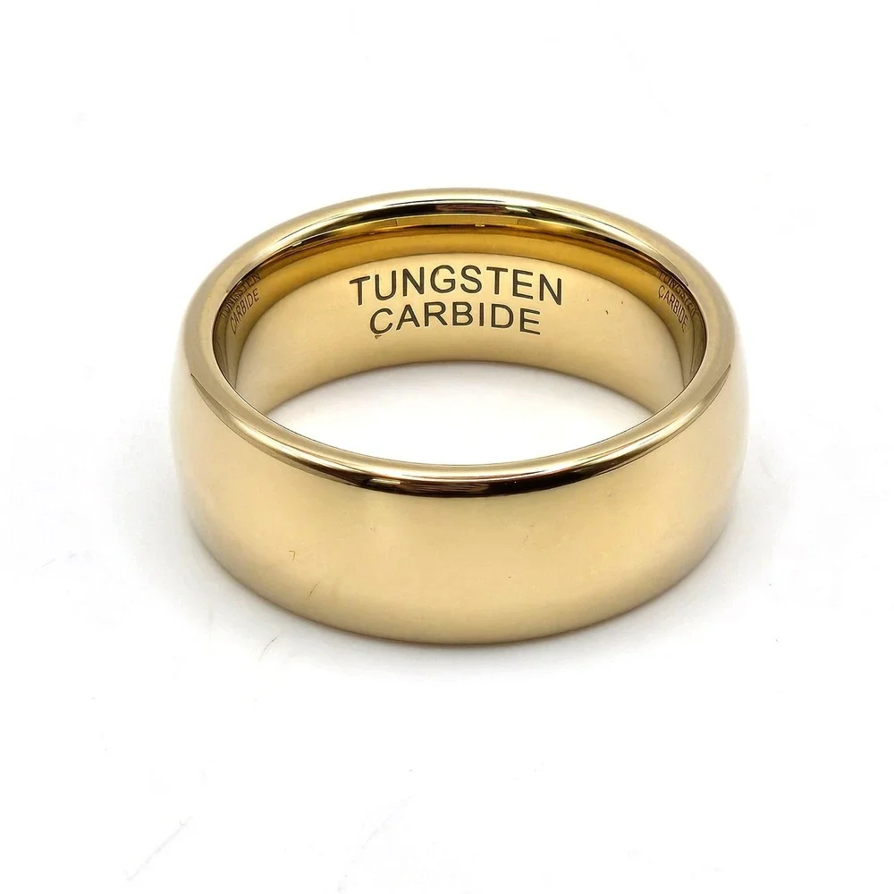 Tungsten Carbide 8mm Gold Tone Comfort Fit Domed Wedding Band Ring Size 8.5